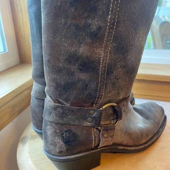 FRYE Harness 15R Brown Tall Knee High Biker Moto Motorcycle Boots - Picture 12 of 16